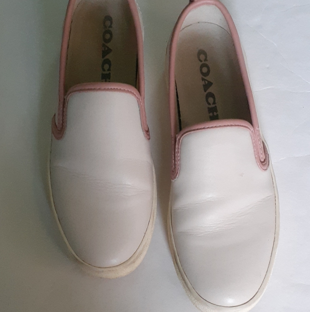 Coach Pink Trim White Slip-On. Size 8B. Very Good Condition